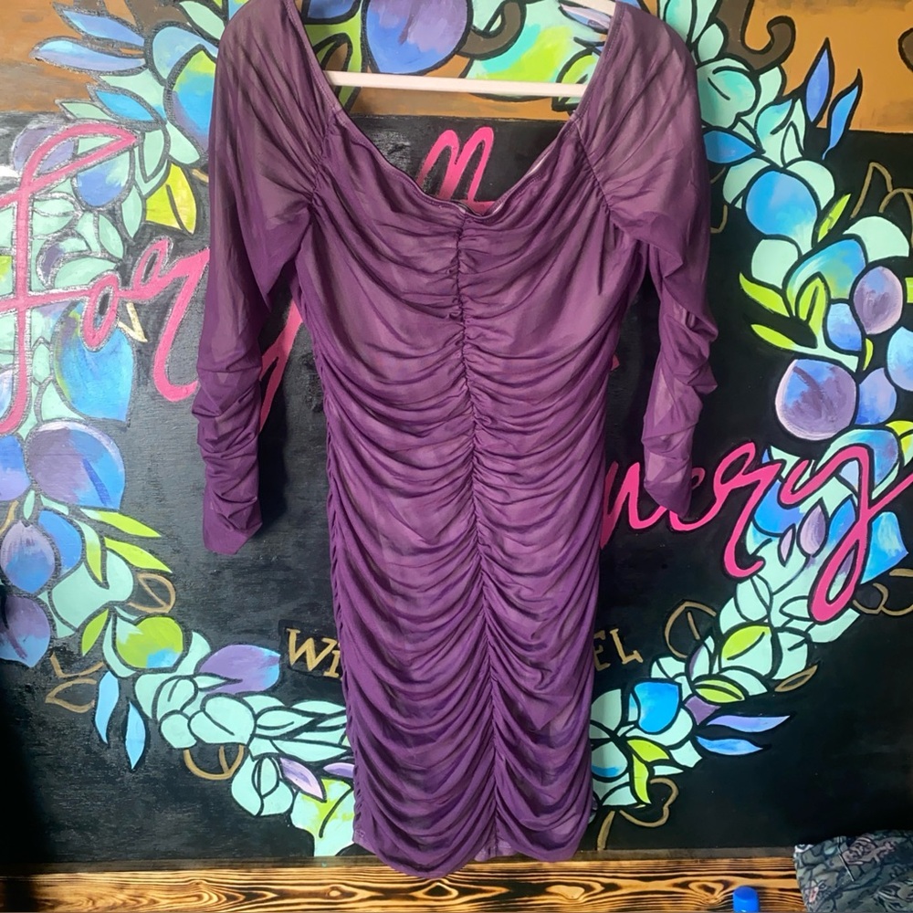 Charlotte Russe Ruched Purple Off Shoulder Bodycon Dress Size XL - Picture 3 of 3